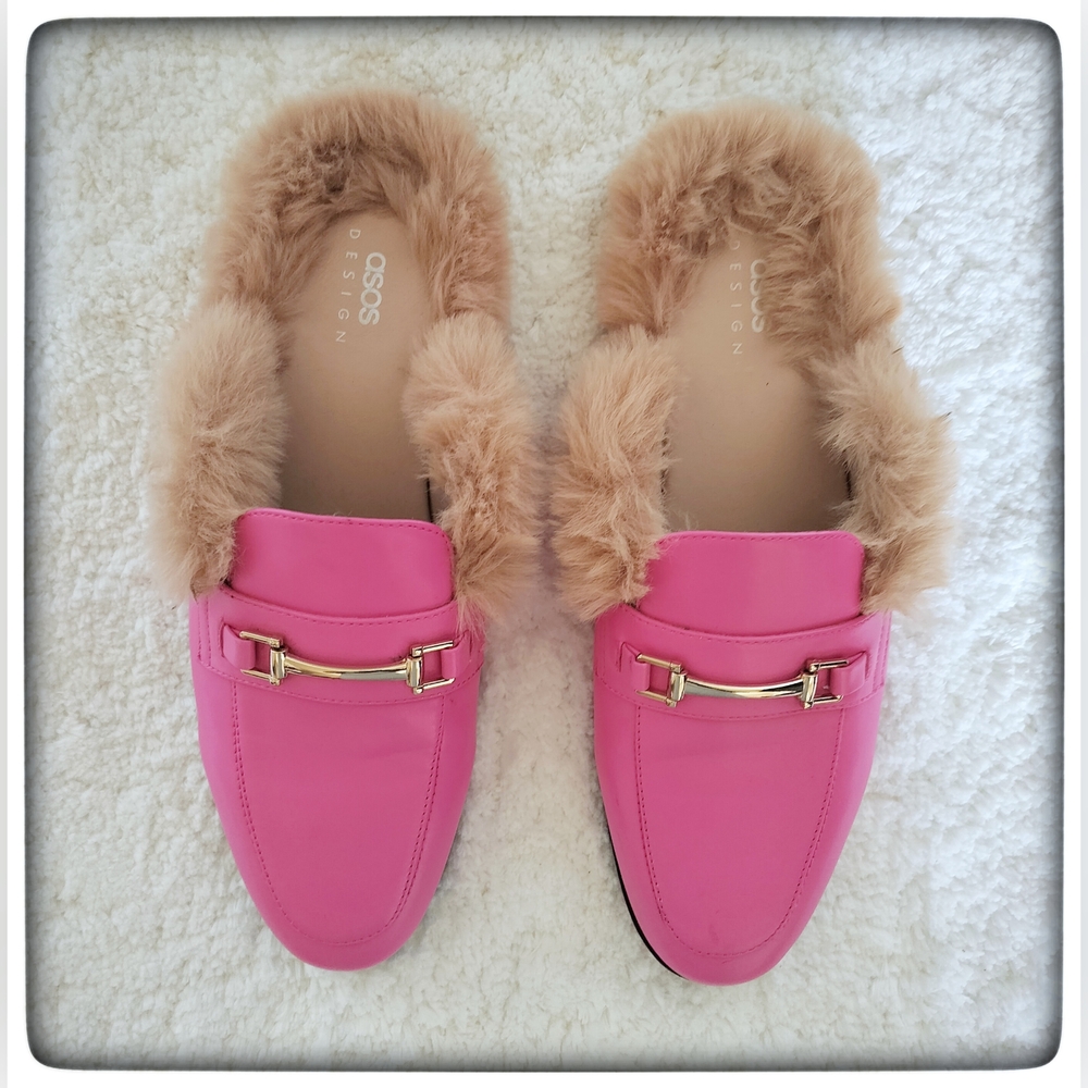 ASOS Design Barbie Pink Fur-Lined Loafers Mule Sz 9